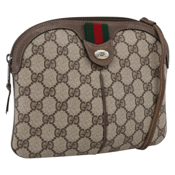 GUCCI GG Supreme Web Sherry Line Bag PVC Beige Gold 904 02 047 Auth ka2714