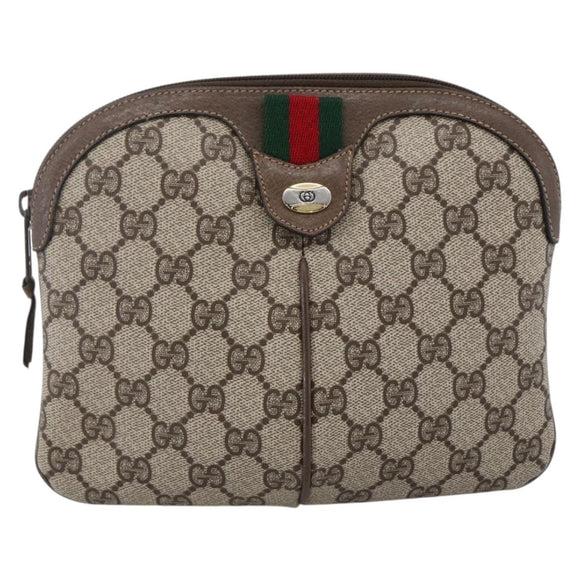 GUCCI GG Supreme Web Sherry Line Bag PVC Beige Gold 904 02 047 Auth ka2714