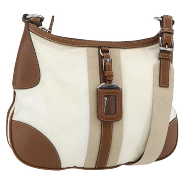 PRADA Shoulder Bag Nylon Beige Silver Auth ka273