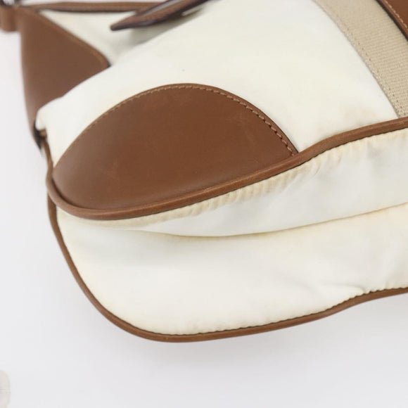 PRADA Shoulder Bag Nylon Beige Silver Auth ka273