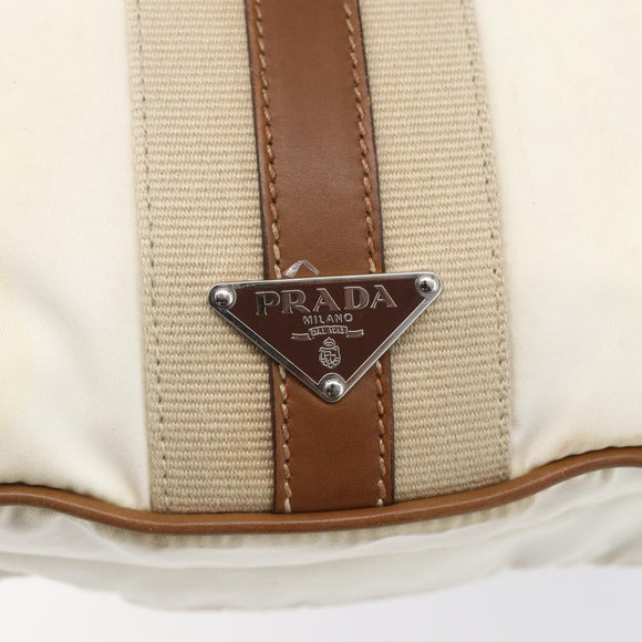 PRADA Shoulder Bag Nylon Beige Silver Auth ka273