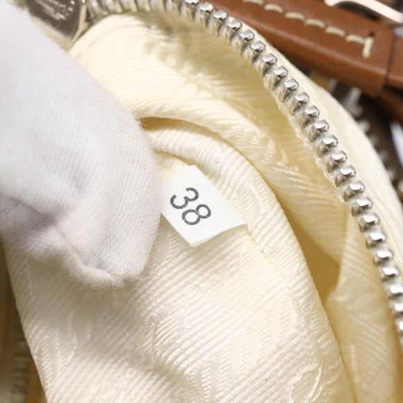 PRADA Shoulder Bag Nylon Beige Silver Auth ka273
