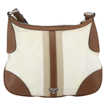 PRADA Shoulder Bag Nylon Beige Silver Auth ka273 - 0