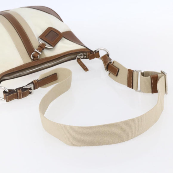 PRADA Shoulder Bag Nylon Beige Silver Auth ka273