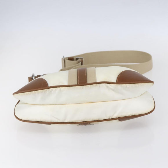 PRADA Shoulder Bag Nylon Beige Silver Auth ka273
