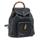 GUCCI Bamboo Backpack Leather Black Gold 003 1705 0030 Auth ka2738-1