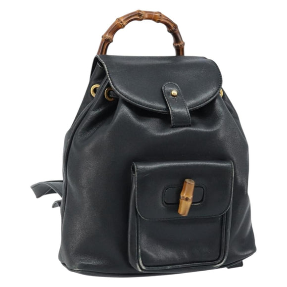 GUCCI Bamboo Backpack Leather Black Gold 003 1705 0030 Auth ka2738