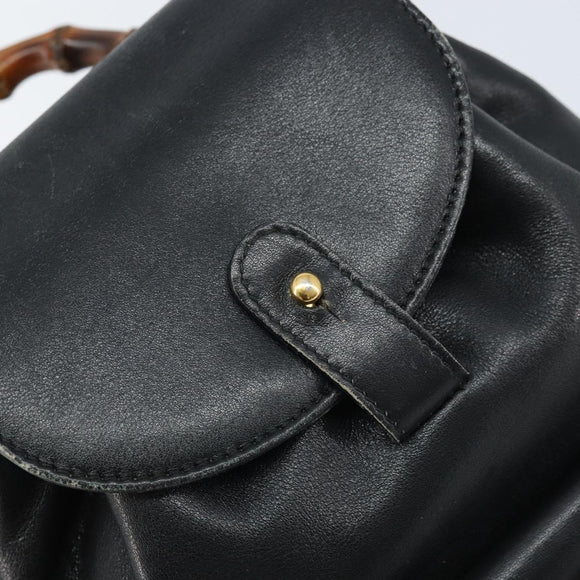 GUCCI Bamboo Backpack Leather Black Gold 003 1705 0030 Auth ka2738