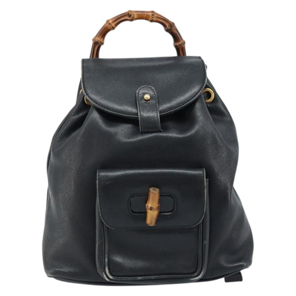 GUCCI Bamboo Backpack Leather Black Gold 003 1705 0030 Auth ka2738