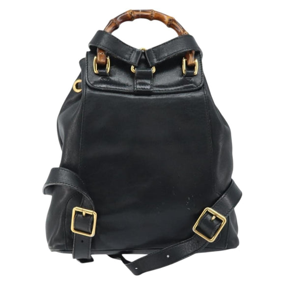 GUCCI Bamboo Backpack Leather Black Gold 003 1705 0030 Auth ka2738