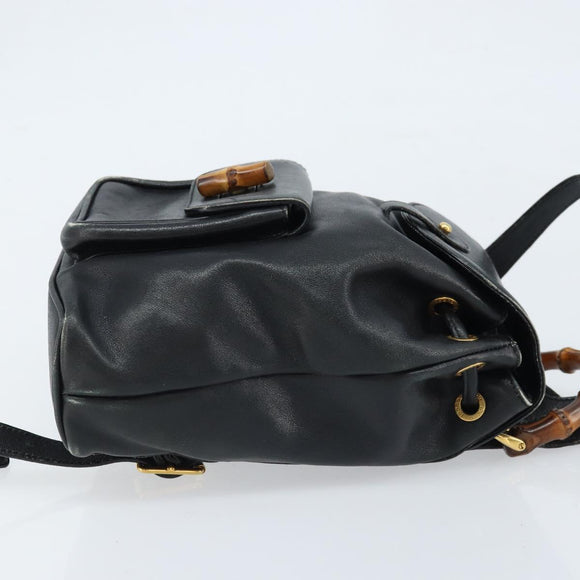 GUCCI Bamboo Backpack Leather Black Gold 003 1705 0030 Auth ka2738
