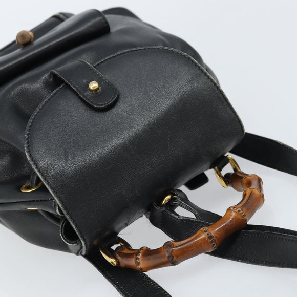 GUCCI Bamboo Backpack Leather Black Gold 003 1705 0030 Auth ka2738