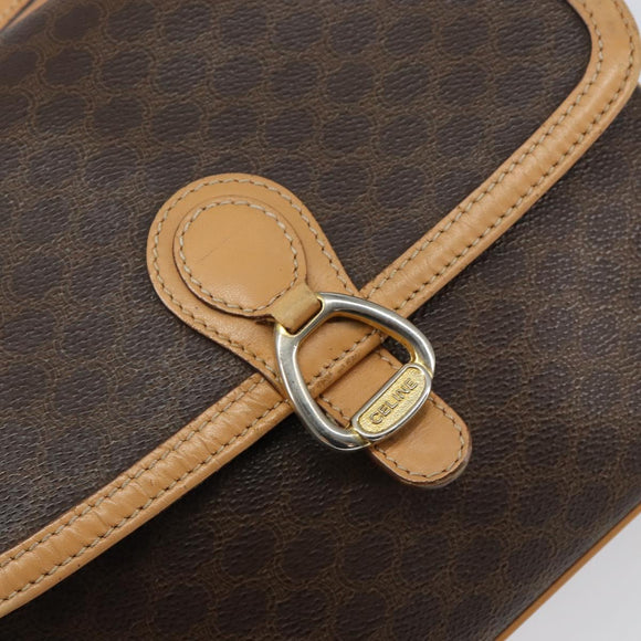 CELINE Macadam Canvas Shoulder Bag PVC Leather Brown Gold Auth ka274