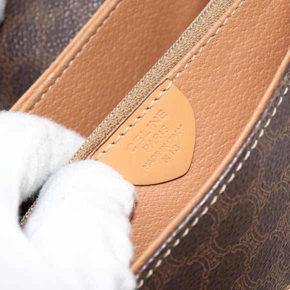 CELINE Macadam Canvas Shoulder Bag PVC Leather Brown Gold Auth ka274