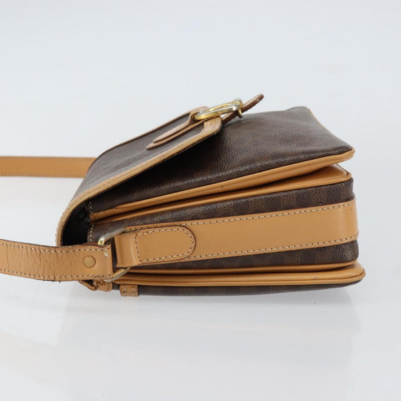 CELINE Macadam Canvas Shoulder Bag PVC Leather Brown Gold Auth ka274