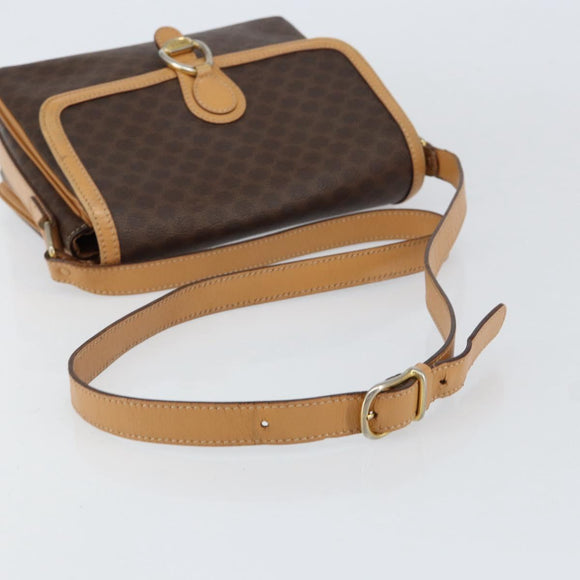 CELINE Macadam Canvas Shoulder Bag PVC Leather Brown Gold Auth ka274