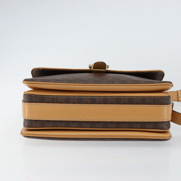 CELINE Macadam Canvas Shoulder Bag PVC Leather Brown Gold Auth ka274