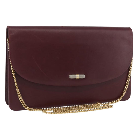 Christian Dior Chain Shoulder Bag Leather Bordeaux Gold Auth ka2740