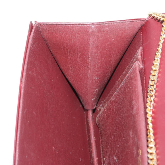 Christian Dior Chain Shoulder Bag Leather Bordeaux Gold Auth ka2740