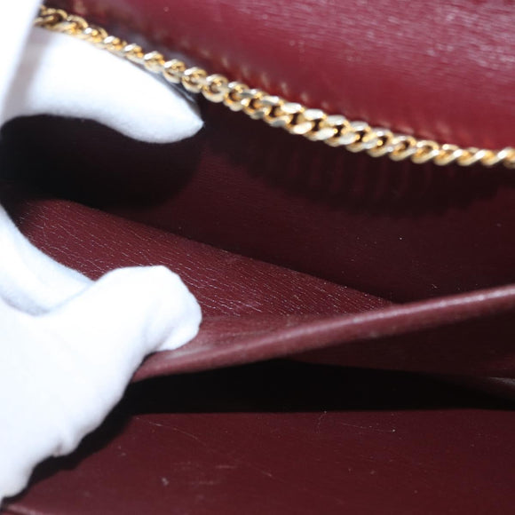 Christian Dior Chain Shoulder Bag Leather Bordeaux Gold Auth ka2740