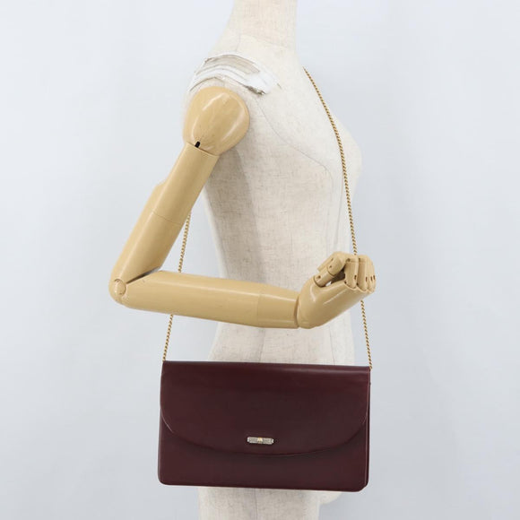 Christian Dior Chain Shoulder Bag Leather Bordeaux Gold Auth ka2740