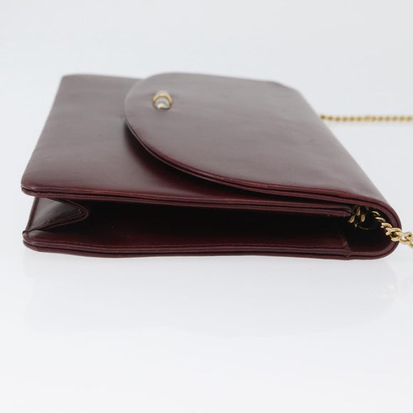 Christian Dior Chain Shoulder Bag Leather Bordeaux Gold Auth ka2740