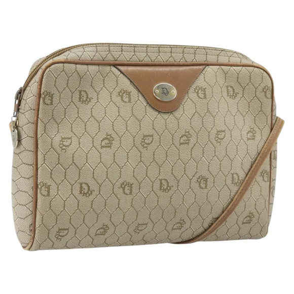 Christian Dior Honeycomb Canvas Shoulder Bag PVC Beige Gold Auth ka2753