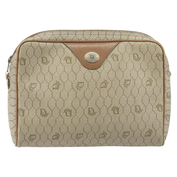Christian Dior Honeycomb Canvas Shoulder Bag PVC Beige Gold Auth ka2753