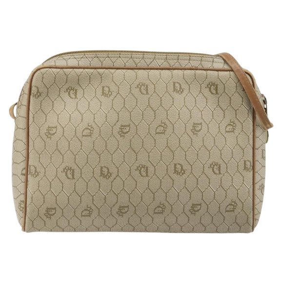 Christian Dior Honeycomb Canvas Shoulder Bag PVC Beige Gold Auth ka2753