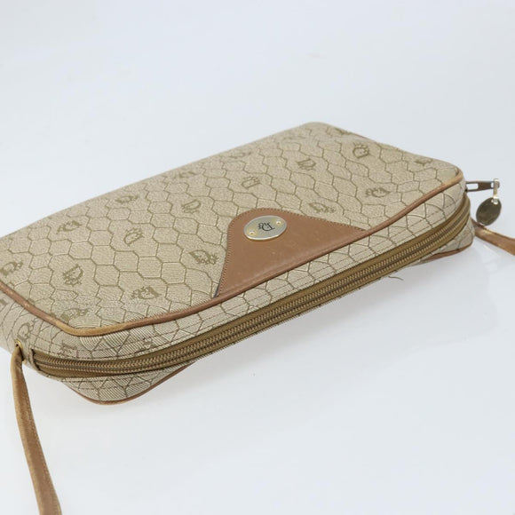 Christian Dior Honeycomb Canvas Shoulder Bag PVC Beige Gold Auth ka2753