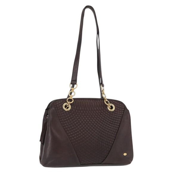 BALLY Shoulder Bag Leather Dark Brown Gold Auth ka2757