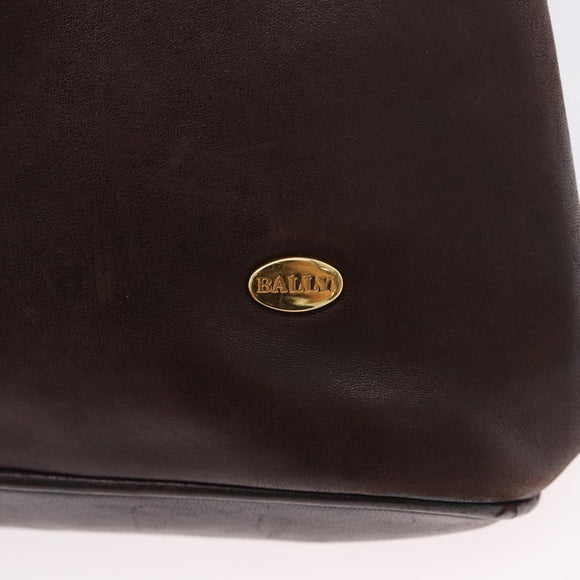 BALLY Shoulder Bag Leather Dark Brown Gold Auth ka2757