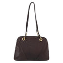BALLY Shoulder Bag Leather Dark Brown Gold Auth ka2757-2