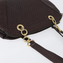 BALLY Shoulder Bag Leather Dark Brown Gold Auth ka2757-7
