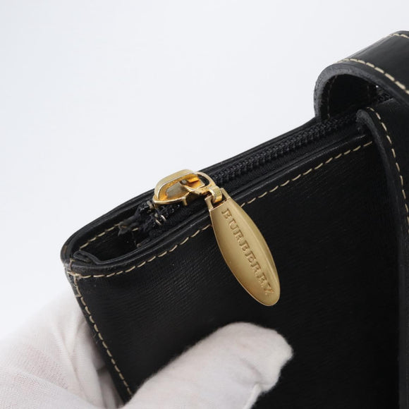 BURBERRY Tote Bag Leather Black Gold Auth ka2760