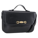 CELINE Horsebit Shoulder Bag Leather Black Gold Auth ka2765-1