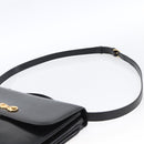 CELINE Horsebit Shoulder Bag Leather Black Gold Auth ka2765-15