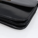 CELINE Horsebit Shoulder Bag Leather Black Gold Auth ka2765-9