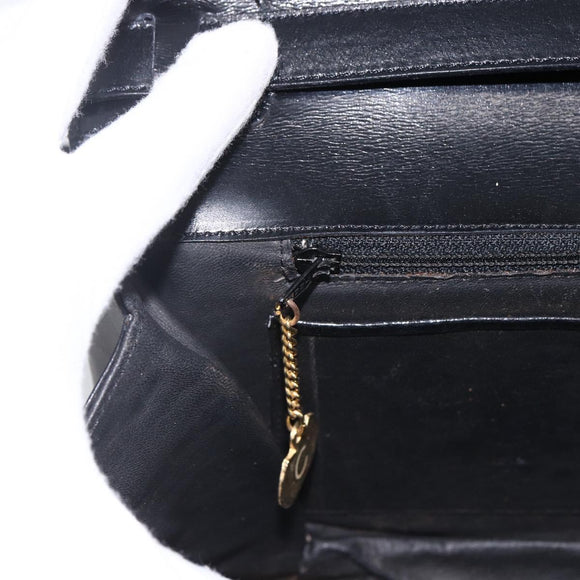 CELINE Horsebit Shoulder Bag Leather Black Gold Auth ka2765
