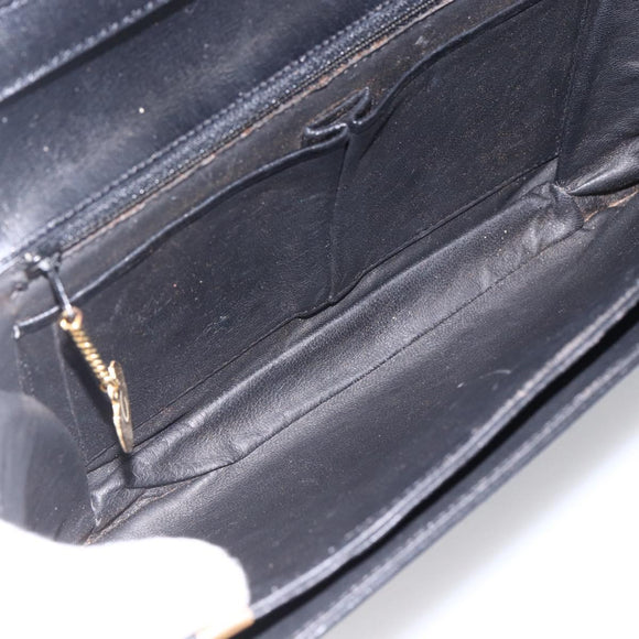 CELINE Horsebit Shoulder Bag Leather Black Gold Auth ka2765