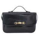 CELINE Horsebit Shoulder Bag Leather Black Gold Auth ka2765-13