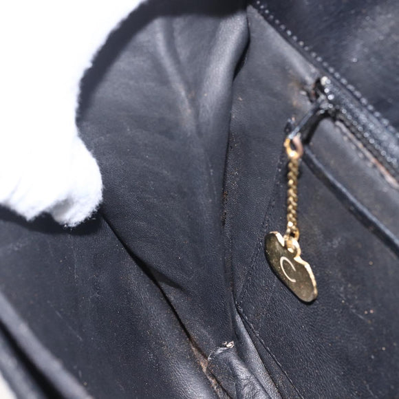 CELINE Horsebit Shoulder Bag Leather Black Gold Auth ka2765