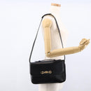 CELINE Horsebit Shoulder Bag Leather Black Gold Auth ka2765-24