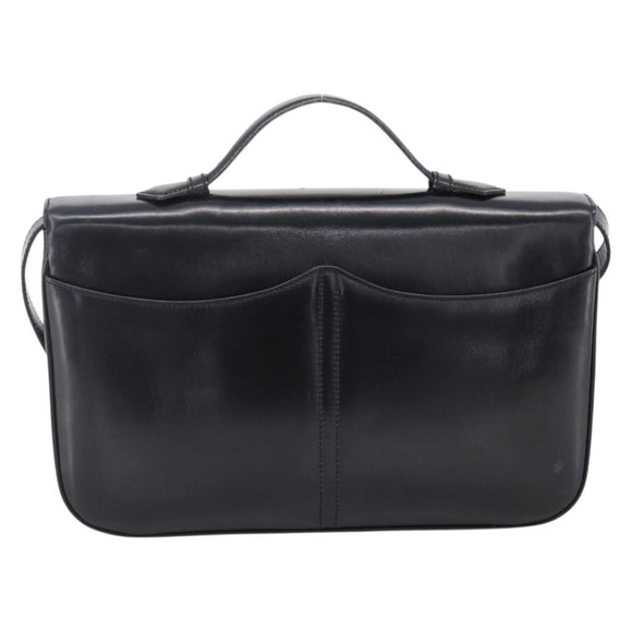 CELINE Horsebit Shoulder Bag Leather Black Gold Auth ka2765