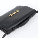 CELINE Horsebit Shoulder Bag Leather Black Gold Auth ka2765-6