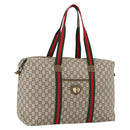 GUCCI GG Plus Supreme Web Sherry Line Tote Bag PVC Beige Red Green Auth ka2768-1