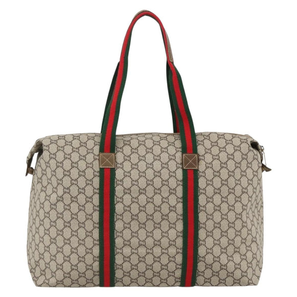 GUCCI GG Plus Supreme Web Sherry Line Tote Bag PVC Beige Red Green Auth ka2768