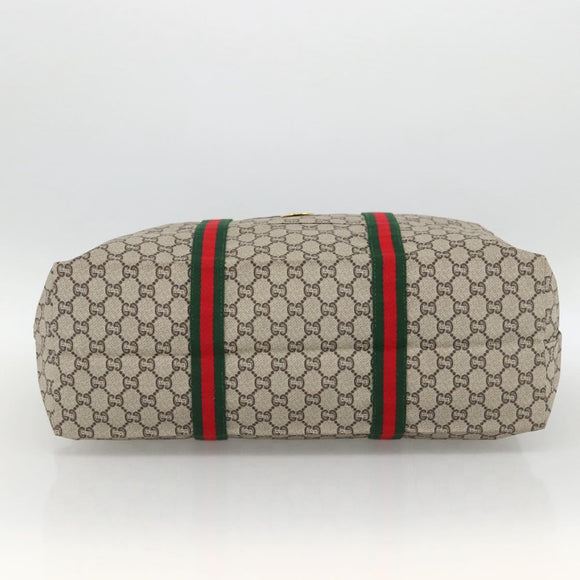 GUCCI GG Plus Supreme Web Sherry Line Tote Bag PVC Beige Red Green Auth ka2768