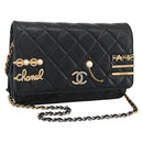 CHANEL Matelasse Chain Shoulder Bag Lamb Skin Black Gold CC Auth ka2771A-1