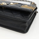 CHANEL Matelasse Chain Shoulder Bag Lamb Skin Black Gold CC Auth ka2771A-8